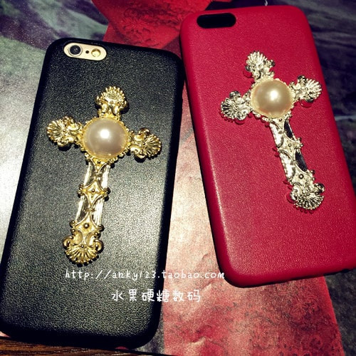 Leather Like Metal Cross Thin Case for iPhone 6