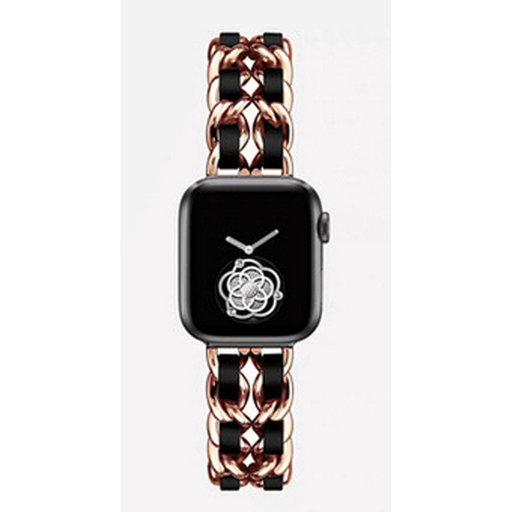 Rose Gold Stainless Steel Leather Apple Watch Wrist Band Fashion Designer Inspired Double Leather Chain