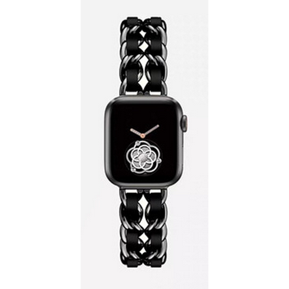 Black Stainless Steel Leather Apple Watch Wrist Band Fashion Designer Inspired Double Leather Chain