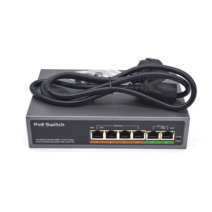 6 Port PoE Switch 802.3af/at 52V 65W 4 PoE Ports + 2 Standard Ports Gigabit Unmanaged
