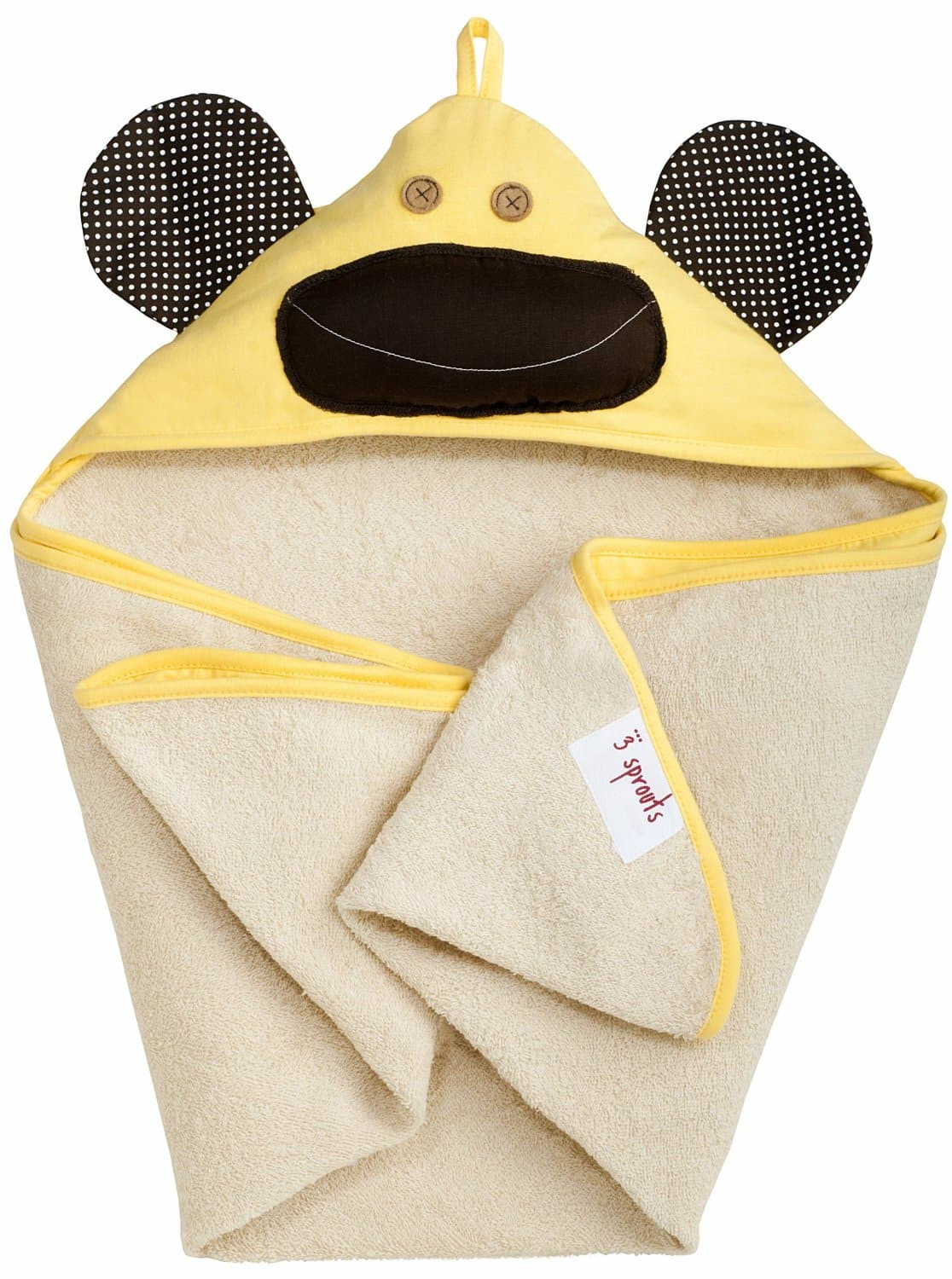 3 Sprouts Hooded Towel Monkey Yellow