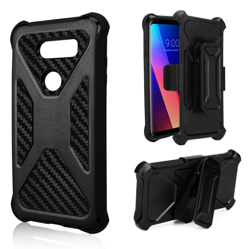 LG V30 Carbon Fiber Tough Case With Belt Clip