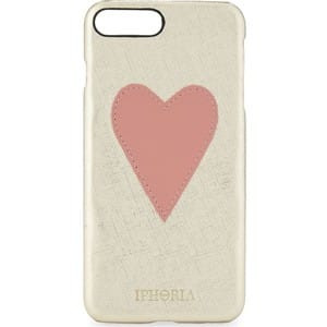 IPHORIA Pink Heart Patch Leather Case for iPhone 7 Plus White