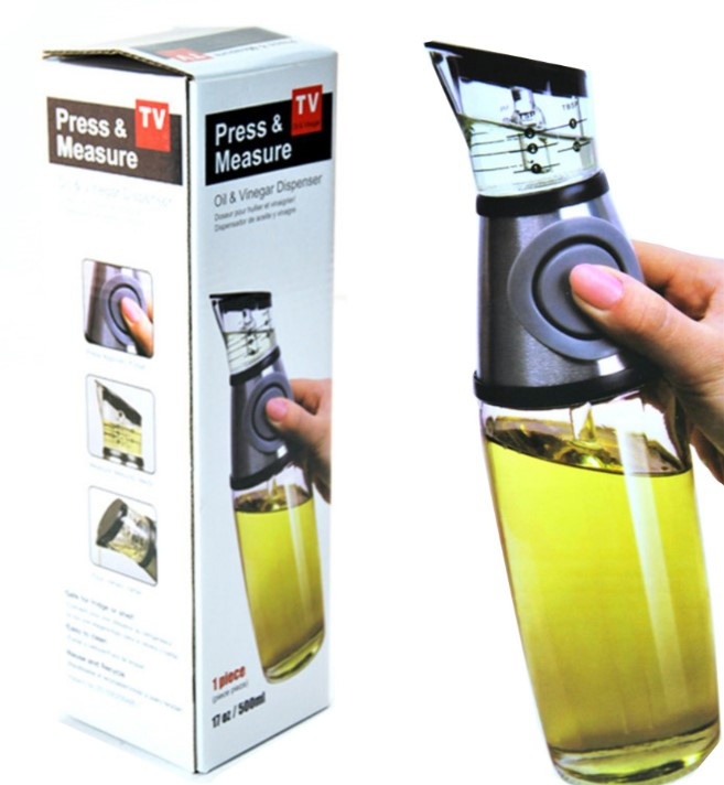 Press & Measure Olive Oil Vinegar Dispenser Herb Infuser