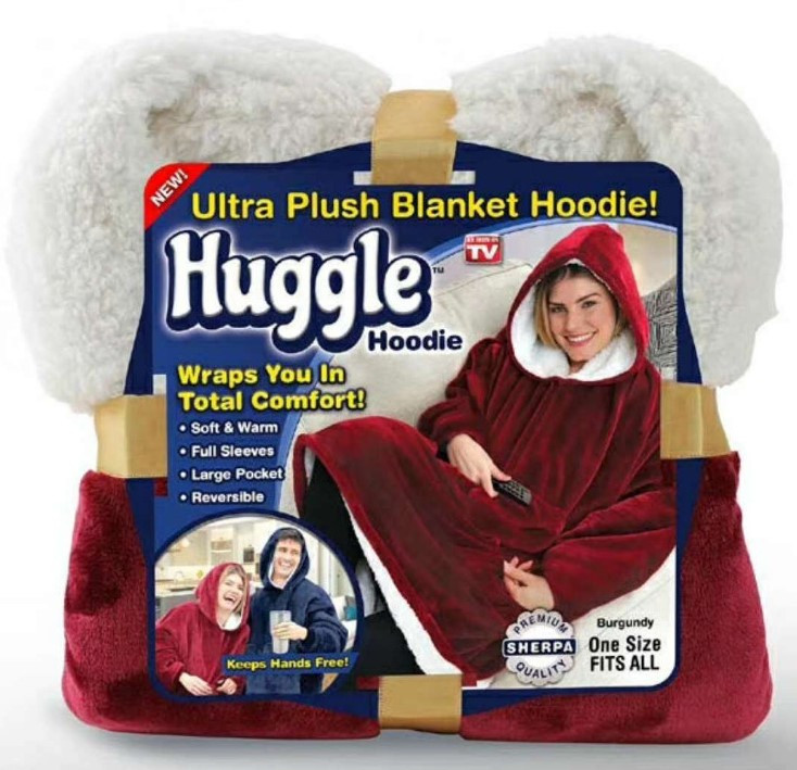 Ontel Huggle Hoodie Hooded Robe Sweatshirt, Blue - As Seen on TV