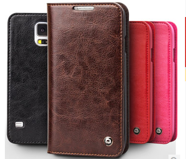 Elegant Folio Real Leather Wallet Flip Case for Galaxy S5