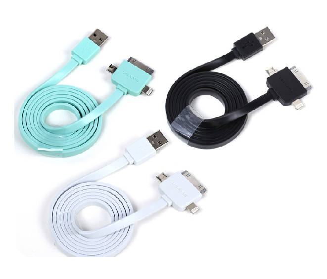 3-in-1 Micro USB/USB Lightning, 3.0/30-Pin/8-Pin USB Charging Data Cable for Samsung Note 3/S5/S4, iPhone 5S/4S/4/3GS/3, iPad 5/4/Air/Mini