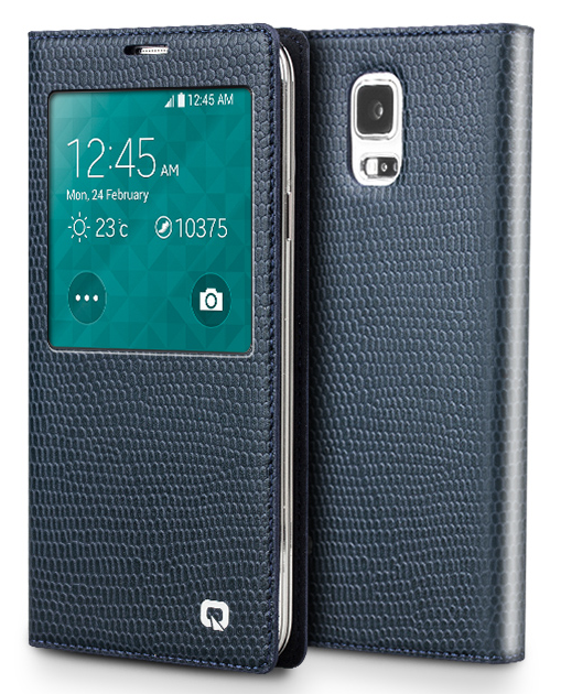 Executive Premium Handcrafted Leather S-View Case for Galaxy S5 Blue Lizard Scales