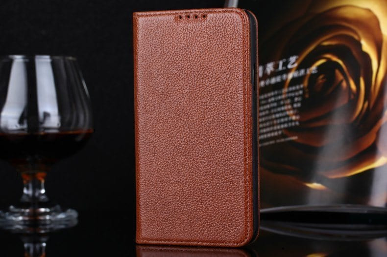 Real Premium Leather Wallet Folio Galaxy S5 Case and Stand Brown