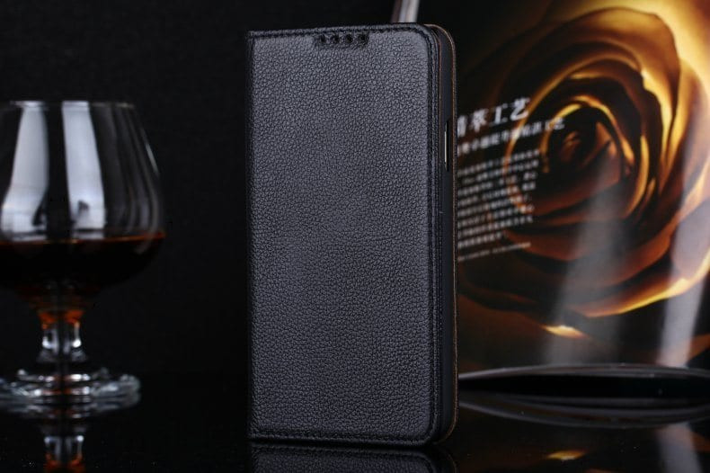 Real Premium Leather Wallet Folio Galaxy S5 Case and Stand Black