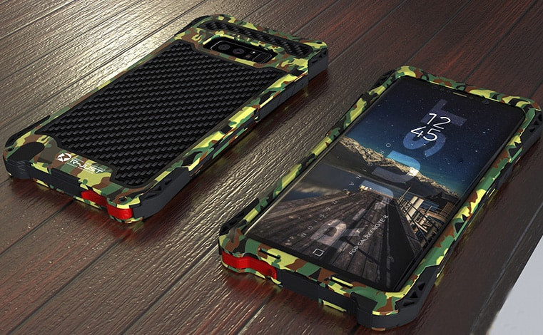 Galaxy Note 8 Camo R-Just Amira Premium Metal Bumper Carbon Fiber Case