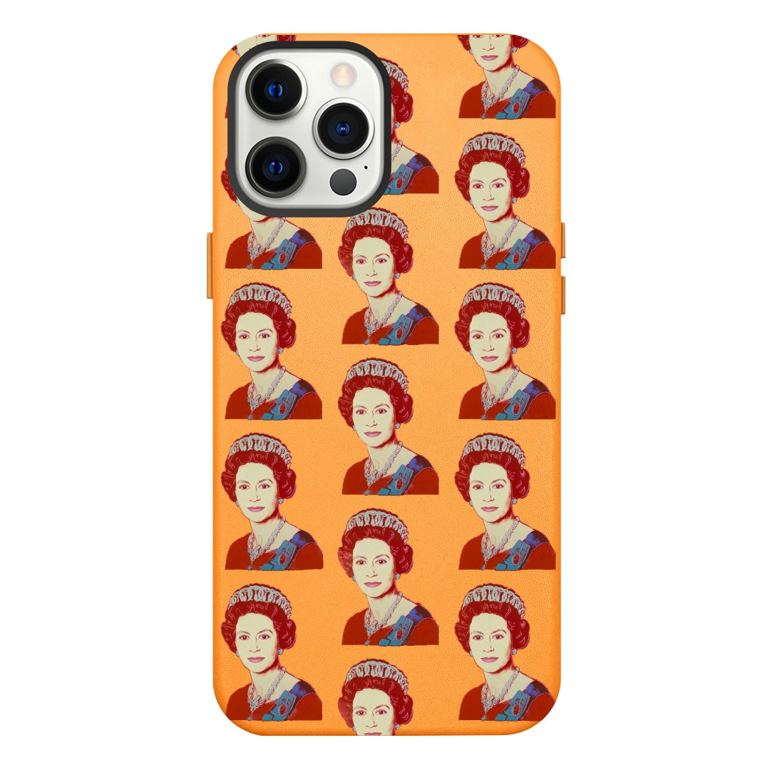 iPhone 13 Orange Leather Case Queen Elizabeth II Pop Art