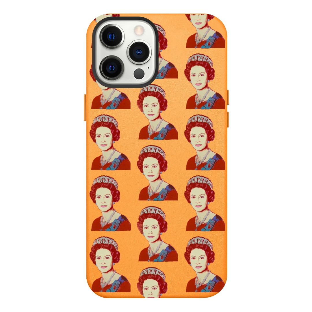 iPhone 13 Mini Orange Leather Case Queen Elizabeth II Pop Art