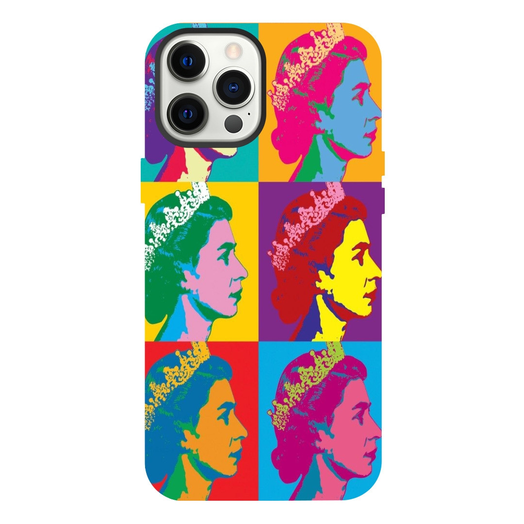 iPhone 13 Mini Black Leather Case Queen Elizabeth II Pop Art Multi Pattern