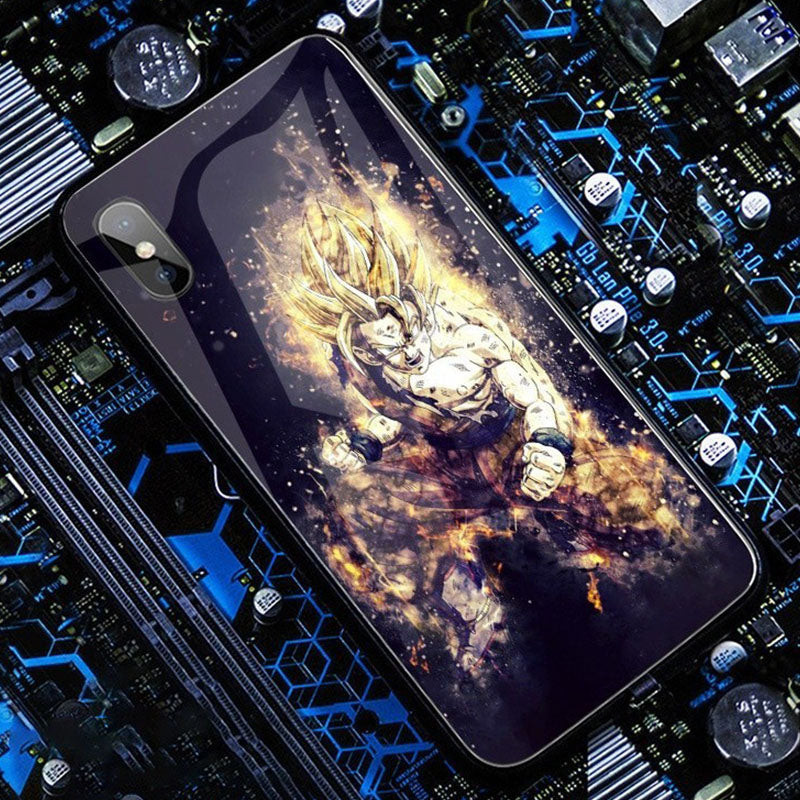 Anime Dragon Ball SSJ Goku LED Phone Case Cover For iPhone 15 14 13 12 11 X 8 7 6 SE Pro Max Plus
