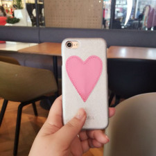 IPHORIA Pink Heart Patch Leather Case for iPhone 7 Plus Silver
