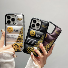 Drew House 3D Soft Puffy Jacket Streetwear Design Phone Puffer Case For iPhone SE 6 7 8 X 11 12 13 14 15 16 Black White Purple