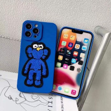 KAWS Embroidered Silicone Phone Case Cover For iPhone 16 15 14 13 12 11 X 8 7 SE Pro Max Plus