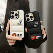 Kenzo Paris 3D Soft Puffy Jacket Streetwear Design Phone Puffer Case For iPhone SE 6 7 8 X 11 12 13 14 15 16 Black White