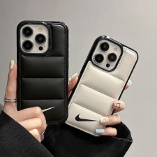 Nike 3D Soft Puffy Jacket Streetwear Design Phone Puffer Case For iPhone SE 6 7 8 X 11 12 13 14 15 16 Black White