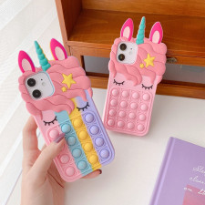Pop It Unicorn 3D Soft Silicone Phone Case Cover For iPhone SE 6 7 8 X 11 12 13 Pink Multi-Color