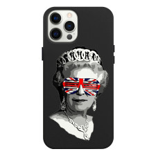 iPhone 13 Black Leather Case Queen Elizabeth II With Glasses 
