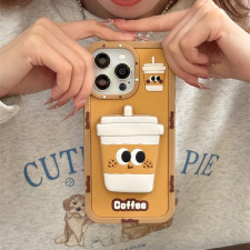 Coffee Cup 3D Silicone Phone Case Cover With Stand Function For iPhone 11 12 13 14 15 16