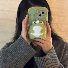 Cute Frog 3D Soft Fur Blowing Bubble Phone Case For iPhone 15 14 13 12 11 Pro Max 