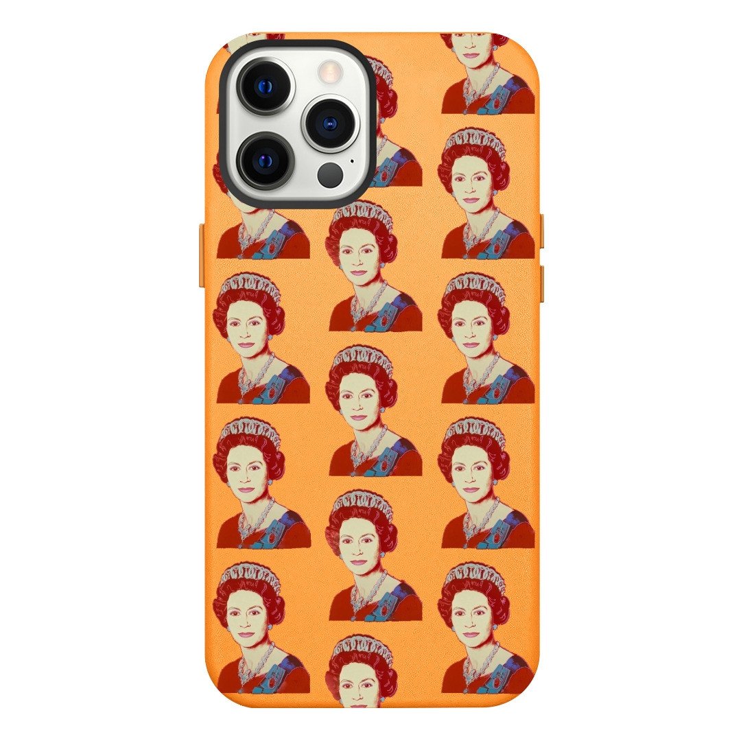 iPhone 13 Orange Leather Case Queen Elizabeth II Pop Art