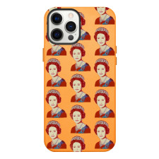 iPhone 13 Pro Orange Leather Case Queen Elizabeth II Pop Art